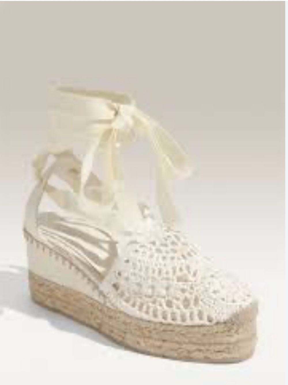 Ralph Lauren Cream Crochet Espadrille Platform Wedge Sandals